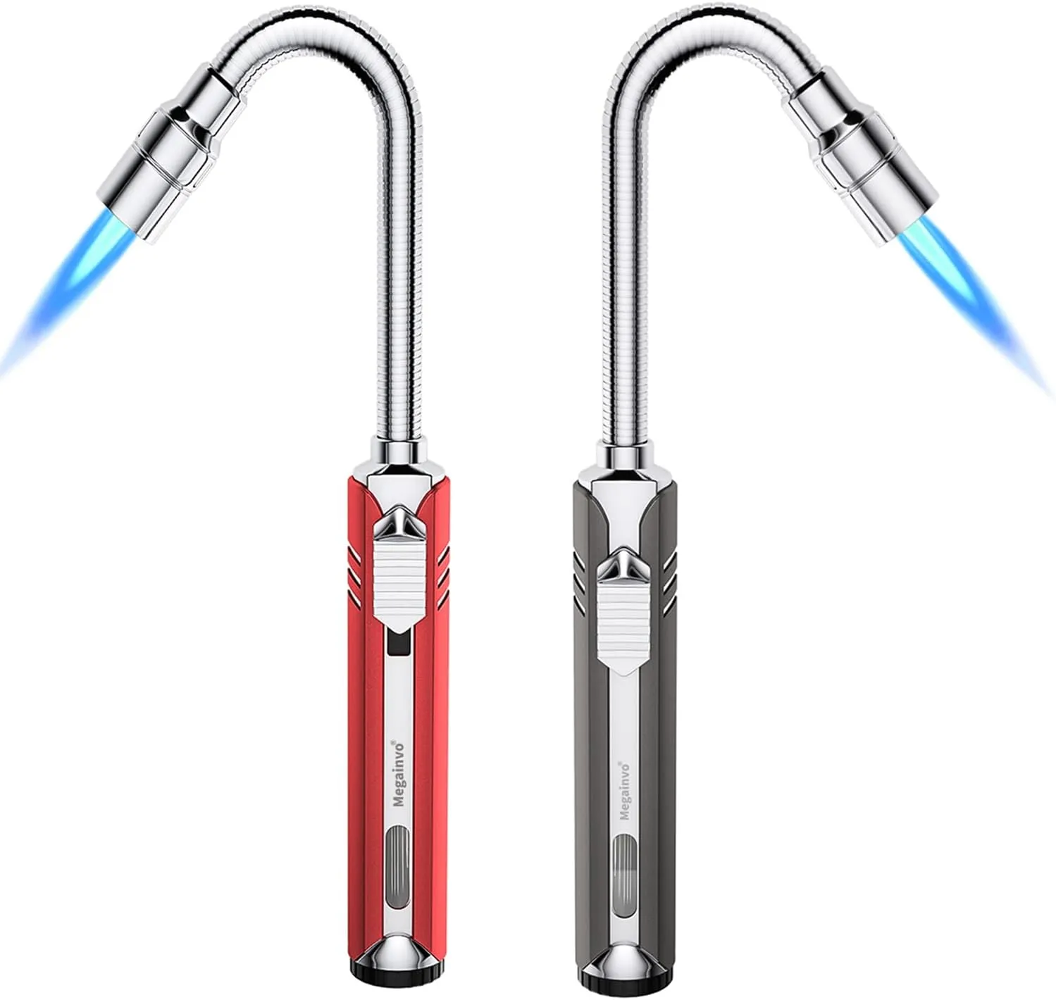 2 Pack Butane Lighter Torch Long Lighter Refillable Jet Lighter Windproof Lighter with Visual Fuel Window Flexible Neck Lighter for Grill Fireplace Stove Camping Kitchen (No Butane Included)