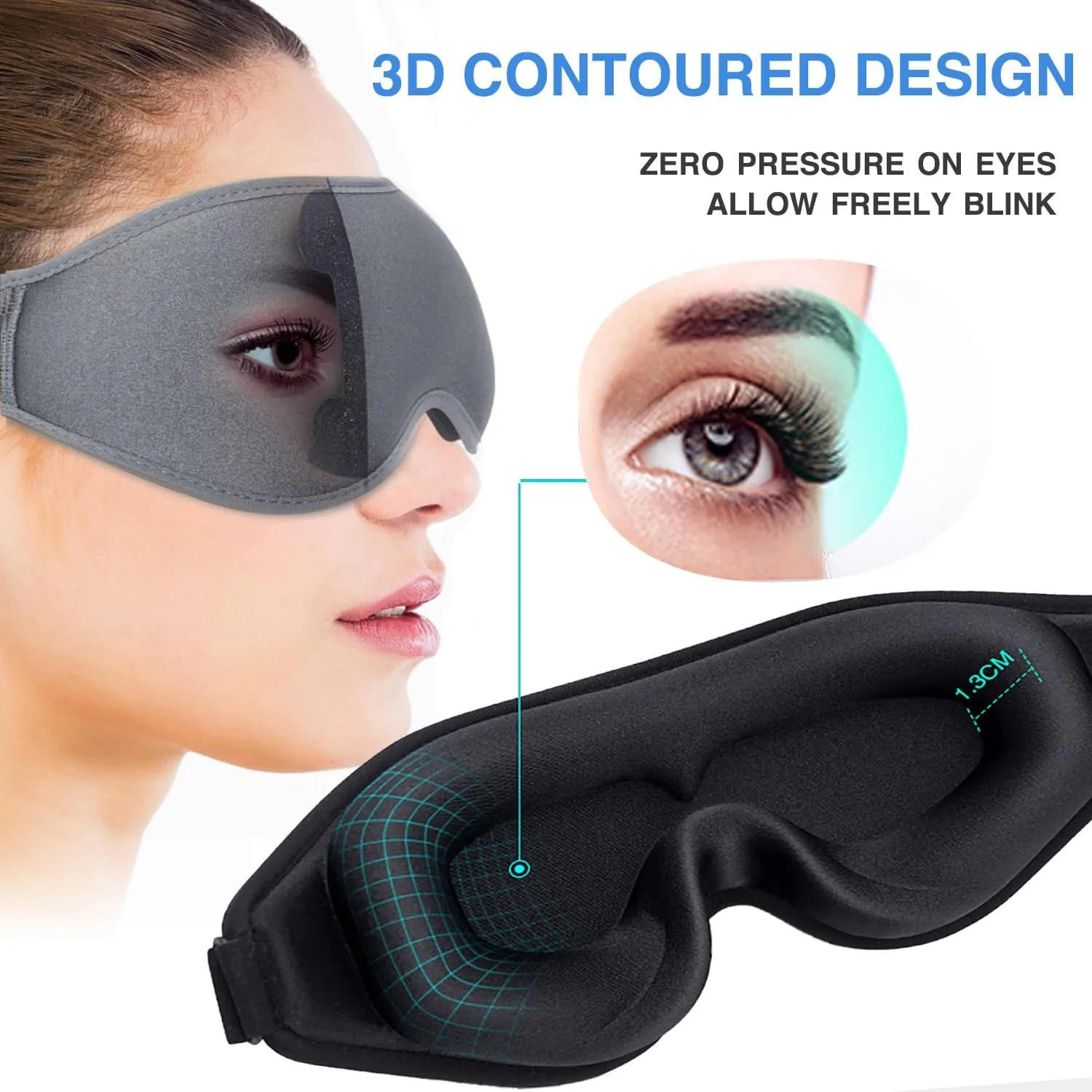 2 Pack Eye Mask for Sleeping - AUPHIL 3D Contoured Eye Mask with Eye Cup Blackout Sleeping Mask, Zero Pressure Eye Cover Sleep Mask for Women Men Side Sleeper 100% Light Blocking Blindfold