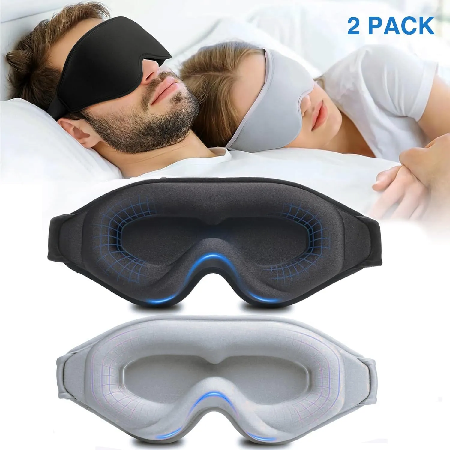 2 Pack Eye Mask for Sleeping - AUPHIL 3D Contoured Eye Mask with Eye Cup Blackout Sleeping Mask, Zero Pressure Eye Cover Sleep Mask for Women Men Side Sleeper 100% Light Blocking Blindfold