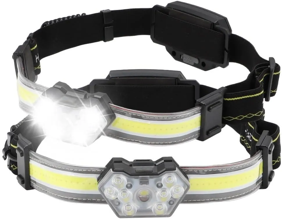 2 Pack Led Headlamps, Rechargeable 600 Lumen Headlight, Waterproof with Red Taillight, 270° Beam, 5 Modes for Night Fishing, Hiking, and Repairs