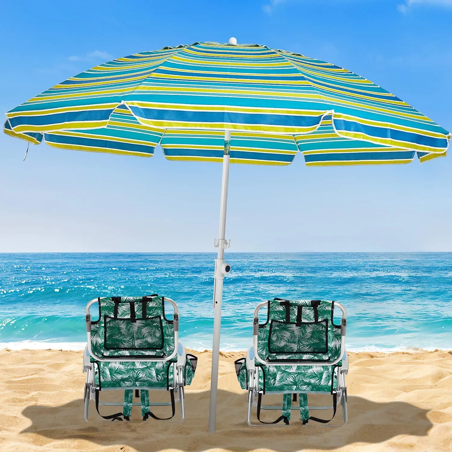 2 Pack Lightweight Portable Camping Beach Chair for Adults, Outdoor Lay Flat Folding Beach Chairs with 4 Positions, Backpack Beach Chair with Towel Bar, Cooler Pouch, Cup Holder, Green Leaves