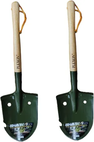 2-Pack of 25 inch Plexon Camping Shovel with Saw, Bottle Opener, Side Blade, Hexagonal Wrench, and Durable 50Mn Steel Blade – Perfect for Digging, Cutting, Hiking and Outdoor Survival Gear