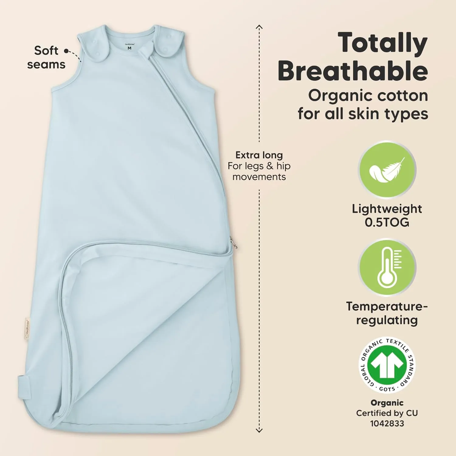2-Pack Organic Baby Sleep Sacks, 100% Cotton - Soft & Breathable 0.5TOG Baby Wearable Blanket, Toddler Sleeping Sack 18-24 Months, Easy to Wear Transitional Swaddles for Newborns, Infants(Glacier, L)