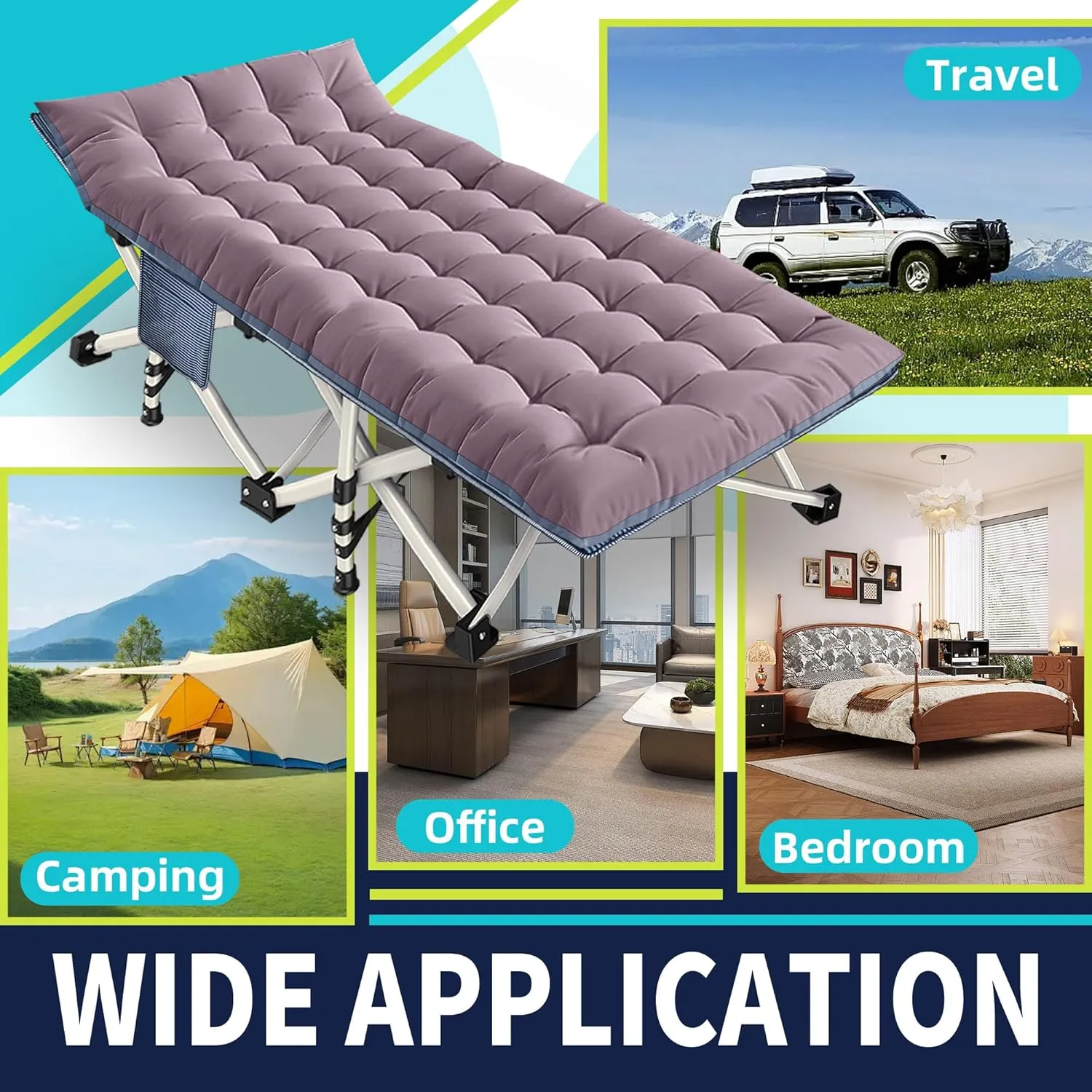 2-Pack Oversize Cot 79x18x32 Inch Extra Large Width XXL Camping Cot with Mattress Folding Cot Heavy Duty Comfortable Cots for Sleeping Guest Bed with Carry Bag Easy to Set-up for Home Indoor Outdoor