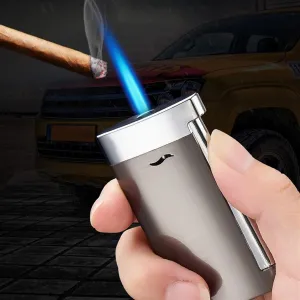 2-Pack Ultra-Thin Windproof Torch Lighters, Portable Jet Flame Butane Lighter, Metal Slim Men's Lighter, Refillable and Adjustable Flame Lighter for Candle Camping Cigar Men's Gift(Light blue and dark
