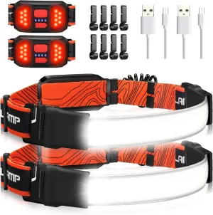 2 Packs Rechargeable Headlamp, 230°Wide-Angle 1000 Lumens Headlamp Flashlight with Red Taillight 3 Light Modes Lightweight LED Head Lamp Adjustable Waterproof Head Light for Running Cycling