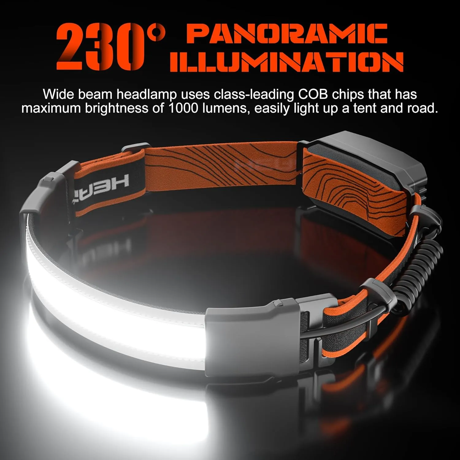 2 Packs Rechargeable Headlamp, 230°Wide-Angle 1000 Lumens Headlamp Flashlight with Red Taillight 3 Light Modes Lightweight LED Head Lamp Adjustable Waterproof Head Light for Running Cycling