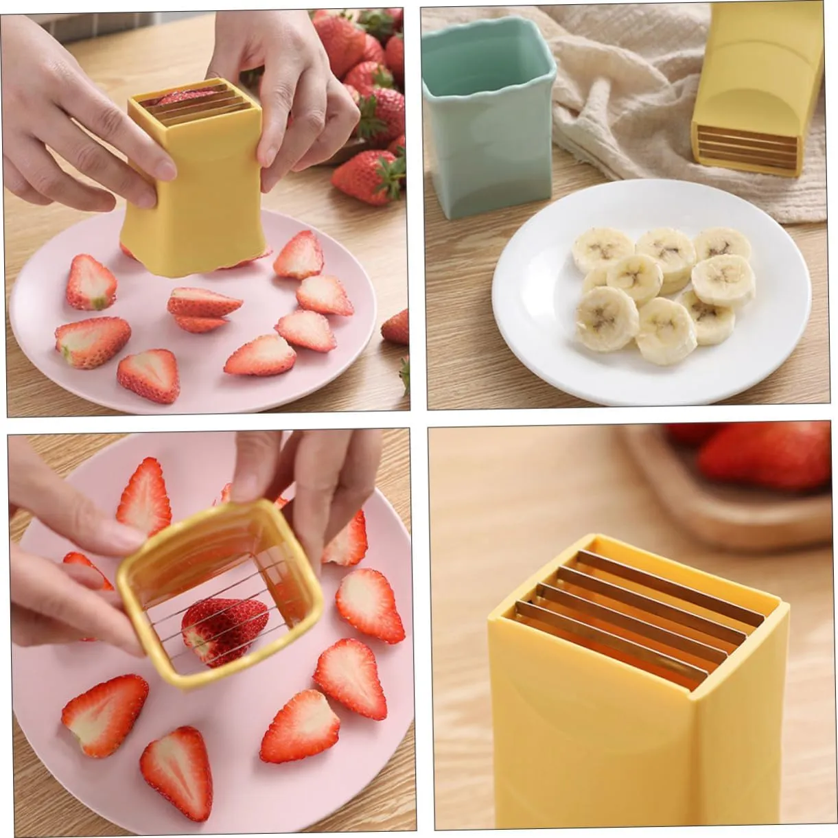 2 Pcs Stainless Steel Fruit Slicers Strawberry Huller Banana Cutter for Effortless Slicing of Soft Fruits and Vegetables Kitchen Tools for Home and Restaurants