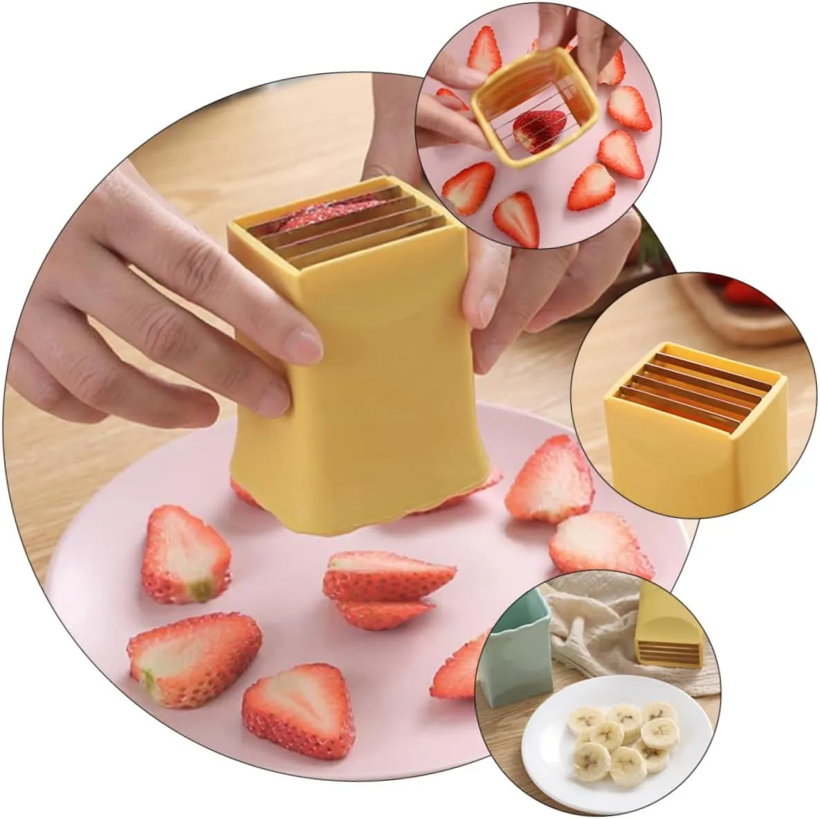 2 Pcs Stainless Steel Fruit Slicers Strawberry Huller Banana Cutter for Effortless Slicing of Soft Fruits and Vegetables Kitchen Tools for Home and Restaurants