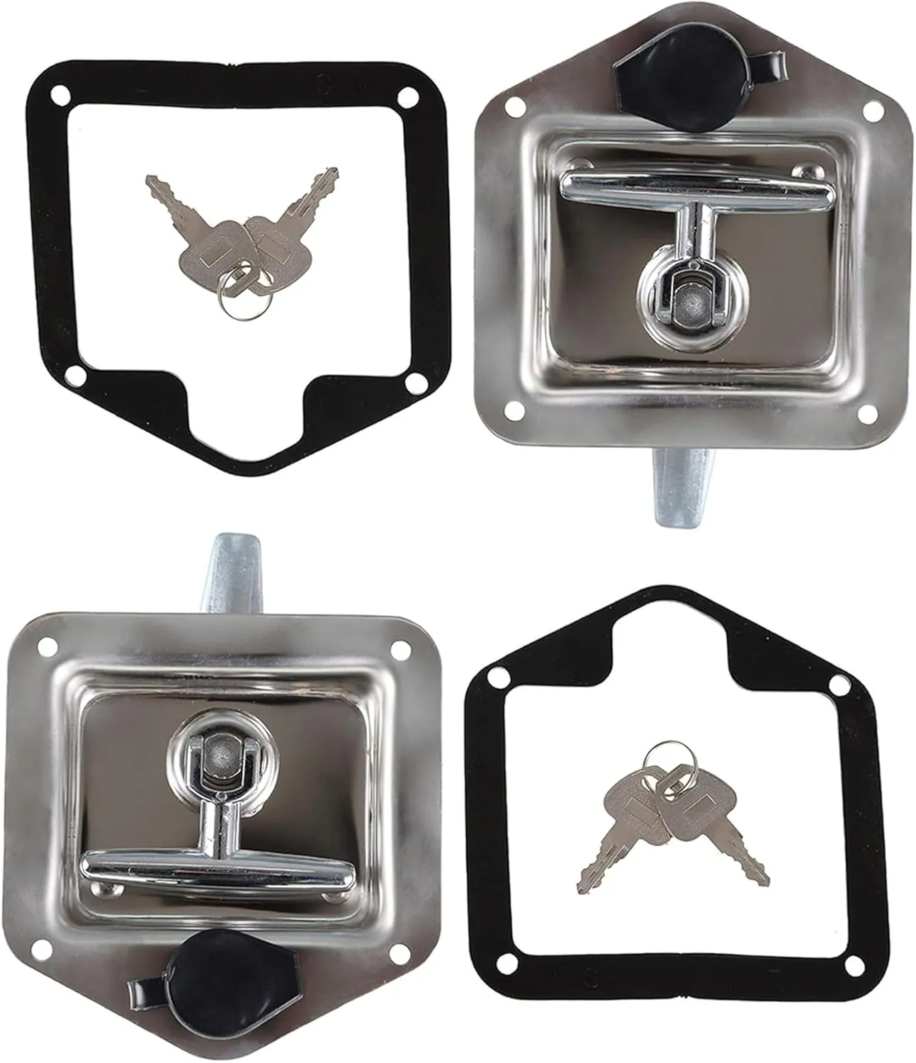 2 Pcs Trailer Door Latch Rv Door Tool Box Lock T-Handle Lock 304 Stainless Steel with Gasket Keys Highly Polished for Camper RV Truck Tool Truck Trailer Tool Box
