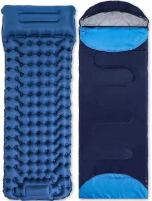 2 Pcs Wearable Sleeping Bag and Inflatable Pad with Pillow Built-in Foot Pump Compact Adults Sleeping Bag with Arm Zipper Holes for Camping Hiking Backpacking Outdoor Travel