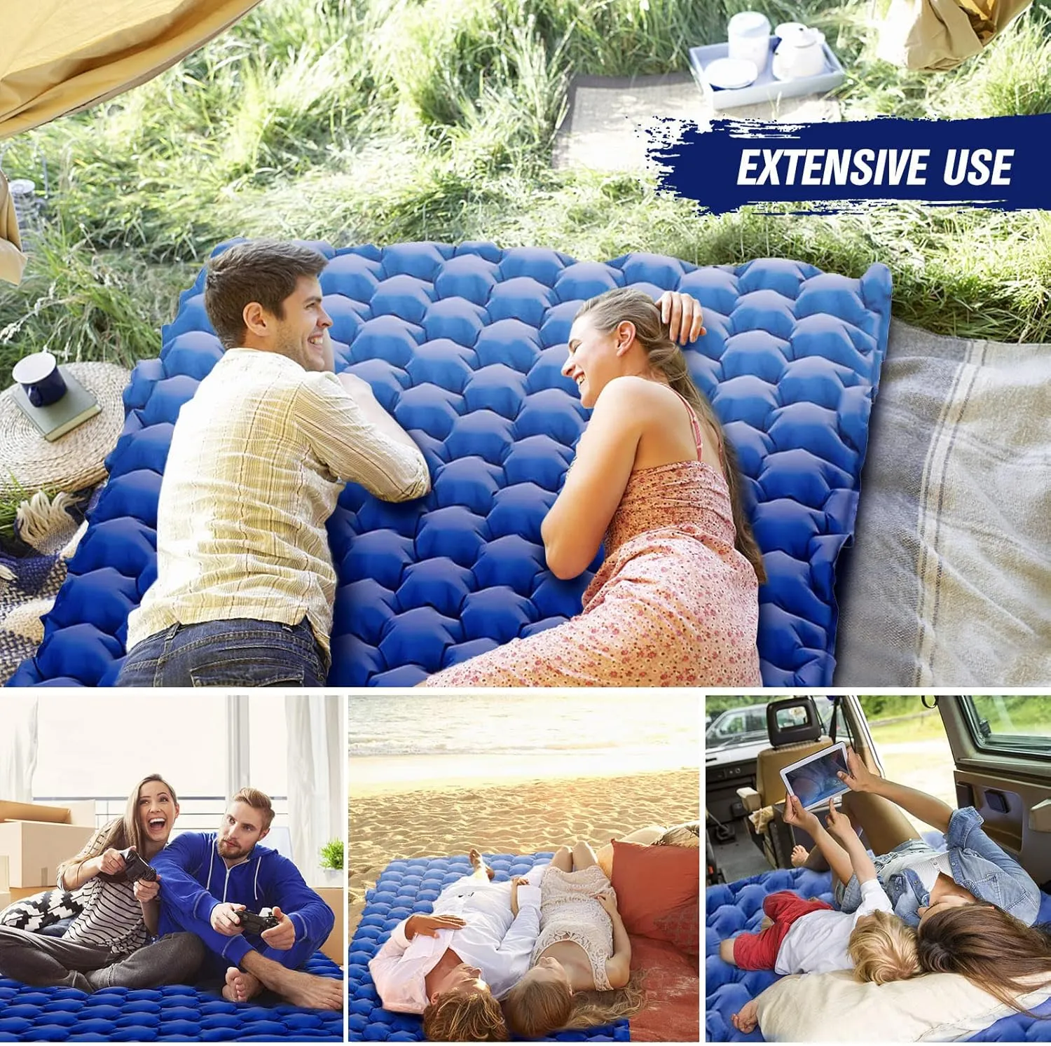 2 Person Camping Mat with Air Pillow Portable Air Mattress Waterproof Backpacking Sleeping Pad