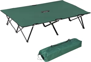 2 Person Folding Camping Cot for Adults, 50" Extra Wide Outdoor Portable Sleeping Cot with Carry Bag, Elevated Camping Bed, Beach Hiking, Green