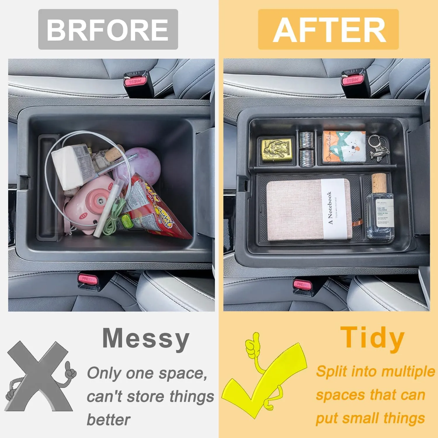 2-Piece Center Console Organizer & Armrest Divider Set for 2023-2025 Honda Pilot, 2024-2026 Passport, 2024-2025 Ridgeline | Custom Fit Durable ABS Plastic Storage Trays