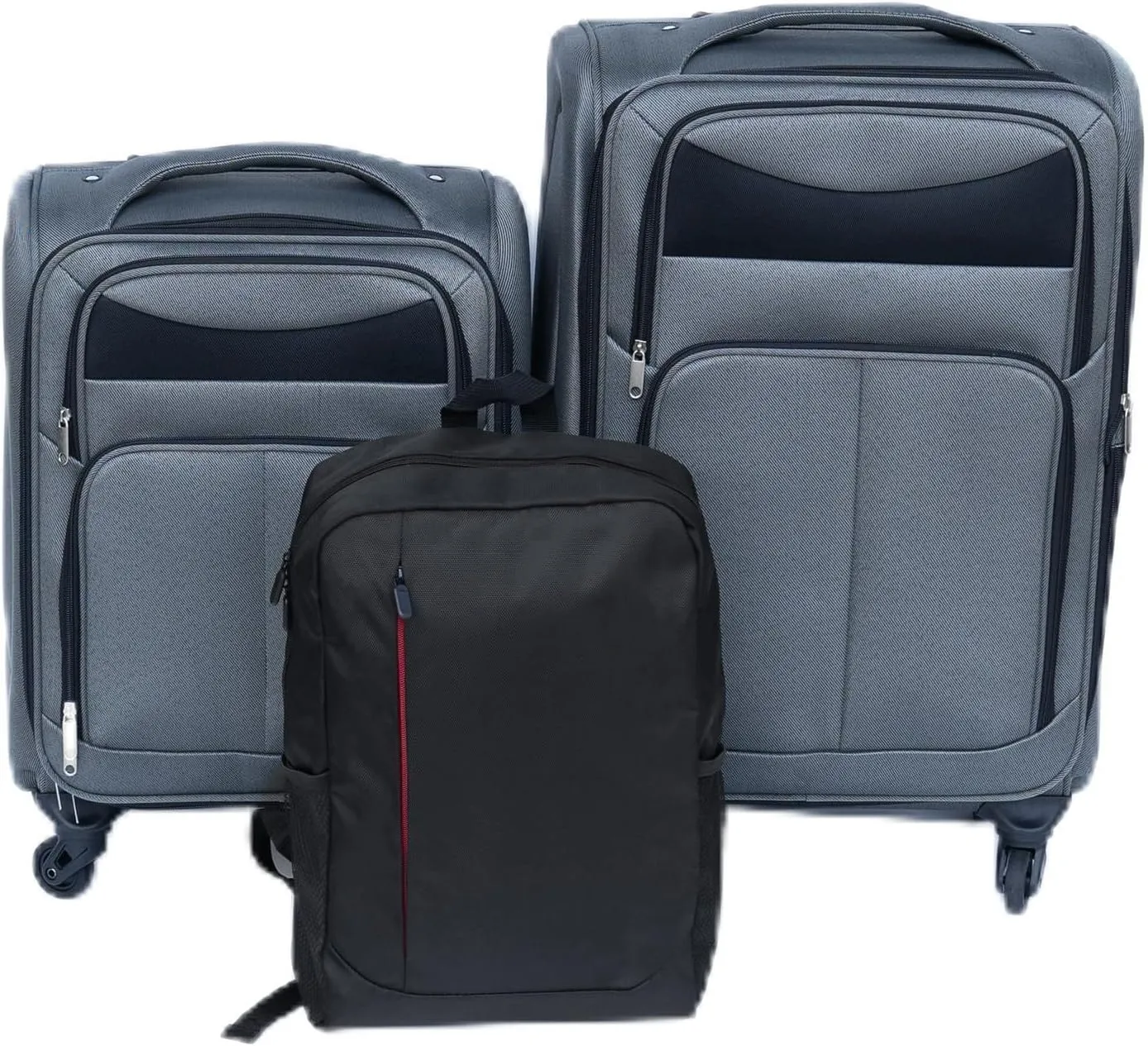 2-Piece Luggage Backpack Set with Ergonomic Handle and 360° Silent Wheels, Waterproof High-Density Fabric, Gray