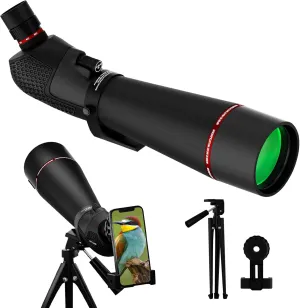 20-60X80 Spotting Scope for Shooting Hunting - Spotter Scopes with Tripod Phone Adapter Waterproof HD Scope for Target Shooting Bird Watching