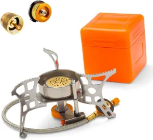 2.0 Camping Backpacking Stove (with Propane & Butane Adapters) | Lightweight - Windproof - Portable Backpacking Mini Camping Stove - Piezo Ignition | Perfect for Outdoor, Hiking & Picnic -3900W