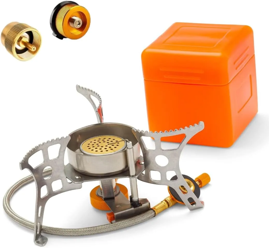 2.0 Camping Backpacking Stove (with Propane & Butane Adapters) | Lightweight - Windproof - Portable Backpacking Mini Camping Stove - Piezo Ignition | Perfect for Outdoor, Hiking & Picnic -3900W