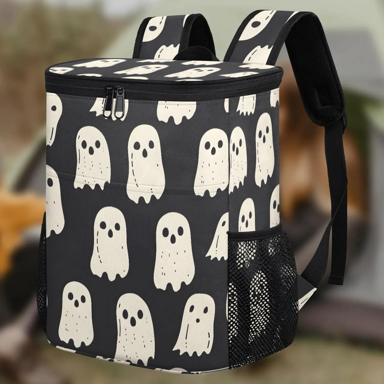 20-Hour Insulated Backpack Cooler Halloween Ghosts Bats Leakproof Cooler Bag Portable Cooler Backpack