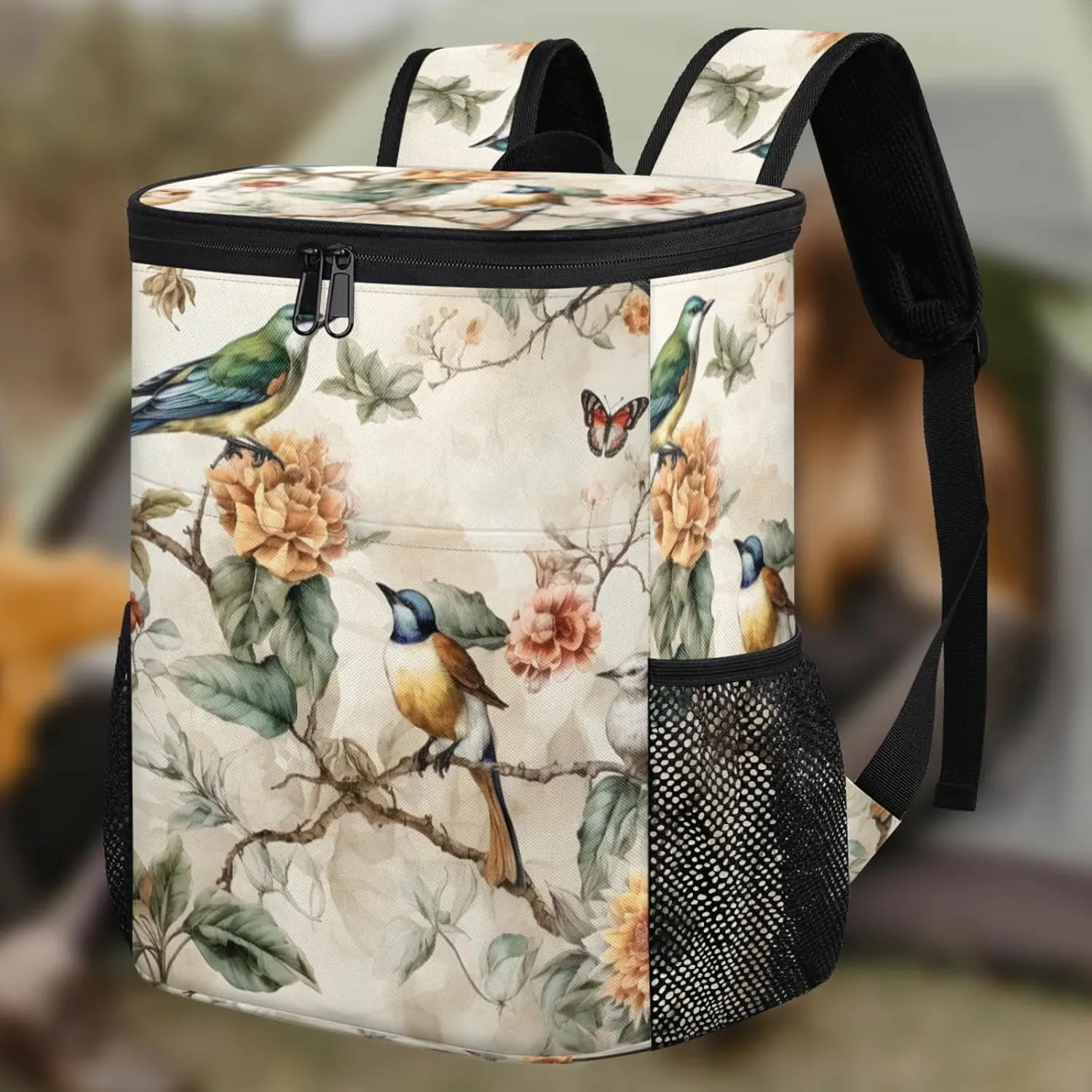 20-Hour Insulated Backpack Cooler Waves Abstract Leakproof Cooler Bag Portable Cooler Backpack