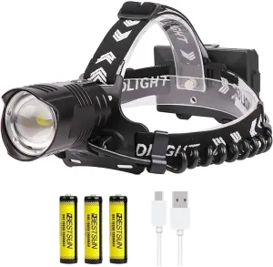 20000 Lumen Super Bright LED Head Torch Rechargeable, High Power XHP90.2 Headlamp Zoomable 3 Modes Headlight Waterproof Headlamp Flashlight with Power Bank & Power Display Function for Camping