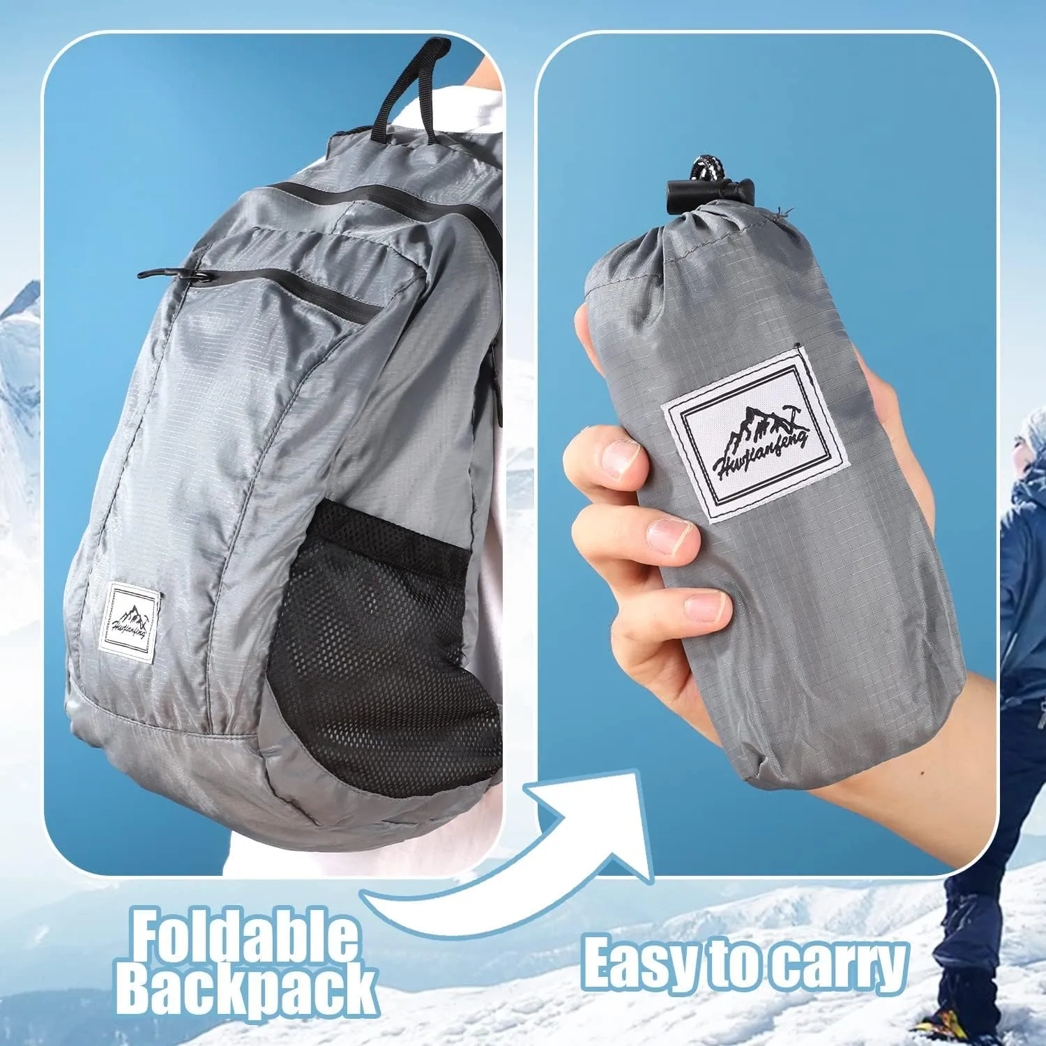 20L Foldable Backpack,Waterproof Packable Ultra Lightweight Hiking Backpack,For Men Women Travel Camping Outdoor Backpack-Grey