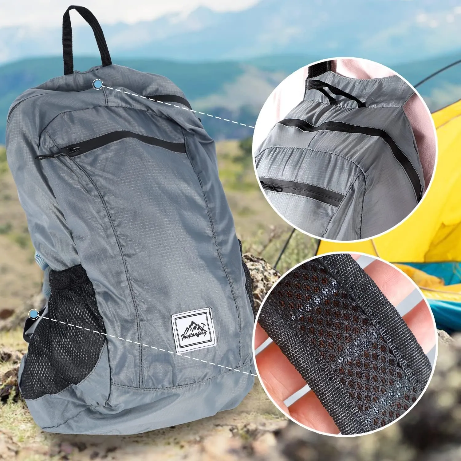 20L Foldable Backpack,Waterproof Packable Ultra Lightweight Hiking Backpack,For Men Women Travel Camping Outdoor Backpack-Grey