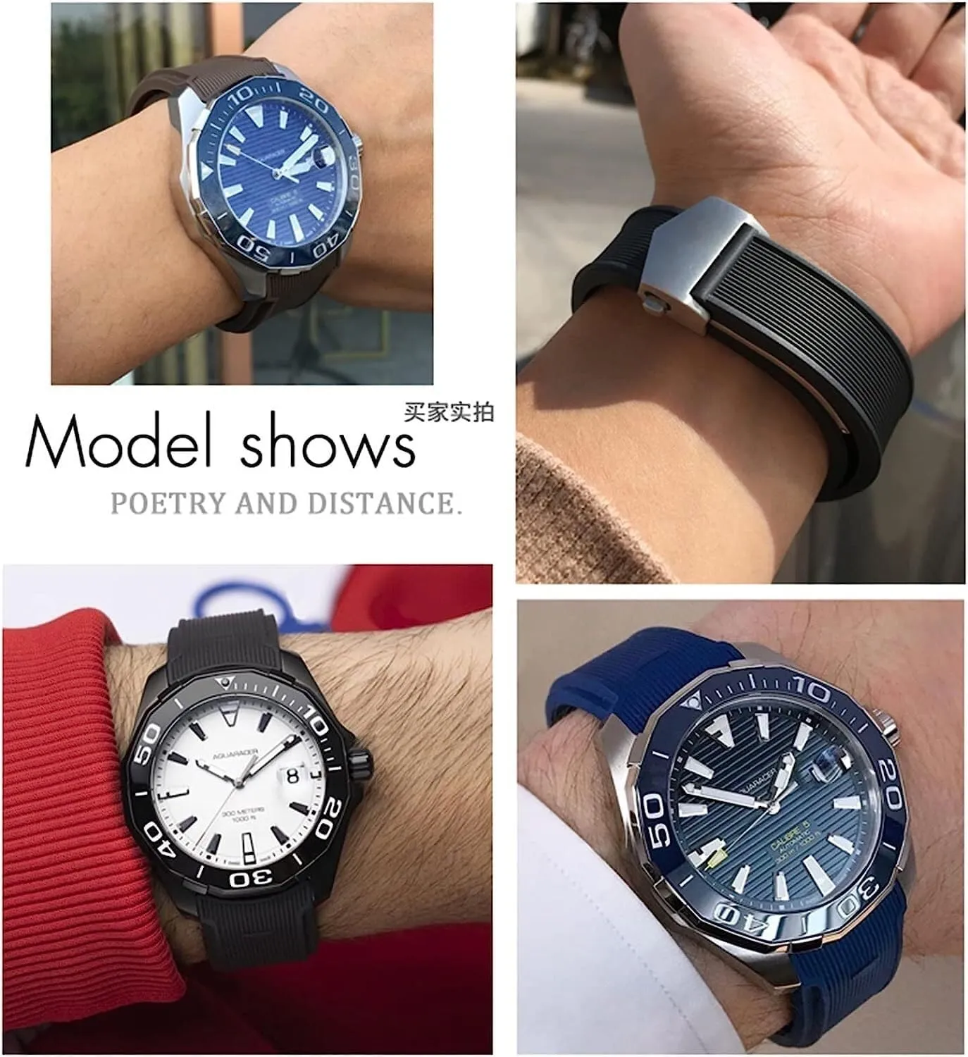 20mm 22mm Rubber Watch Strap for Tag Heuer CARRERA AQUARACER F1 Diving Waterproof Bracelet Watchband