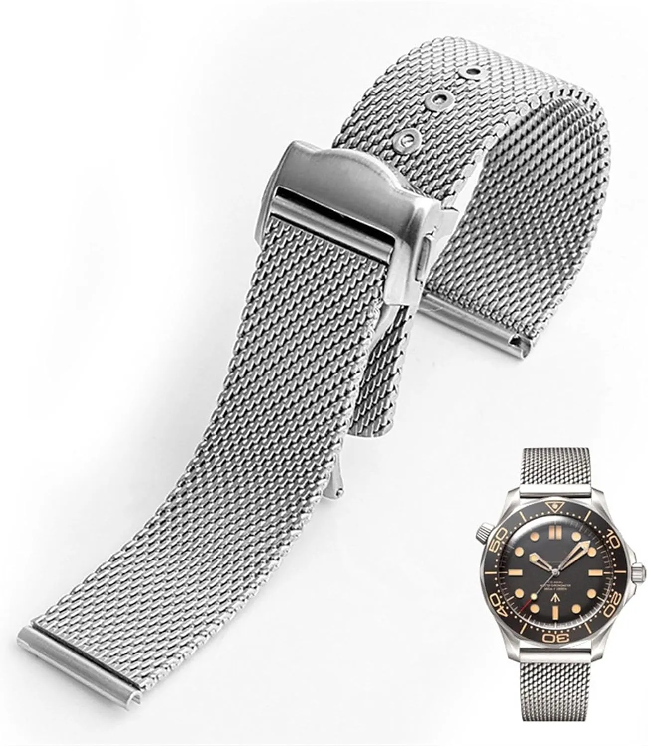 20mm Milan 316L Stainless Steel Watchband for omega 007 James Bond seamaster 300 Watch Strap Metal Bracelets
