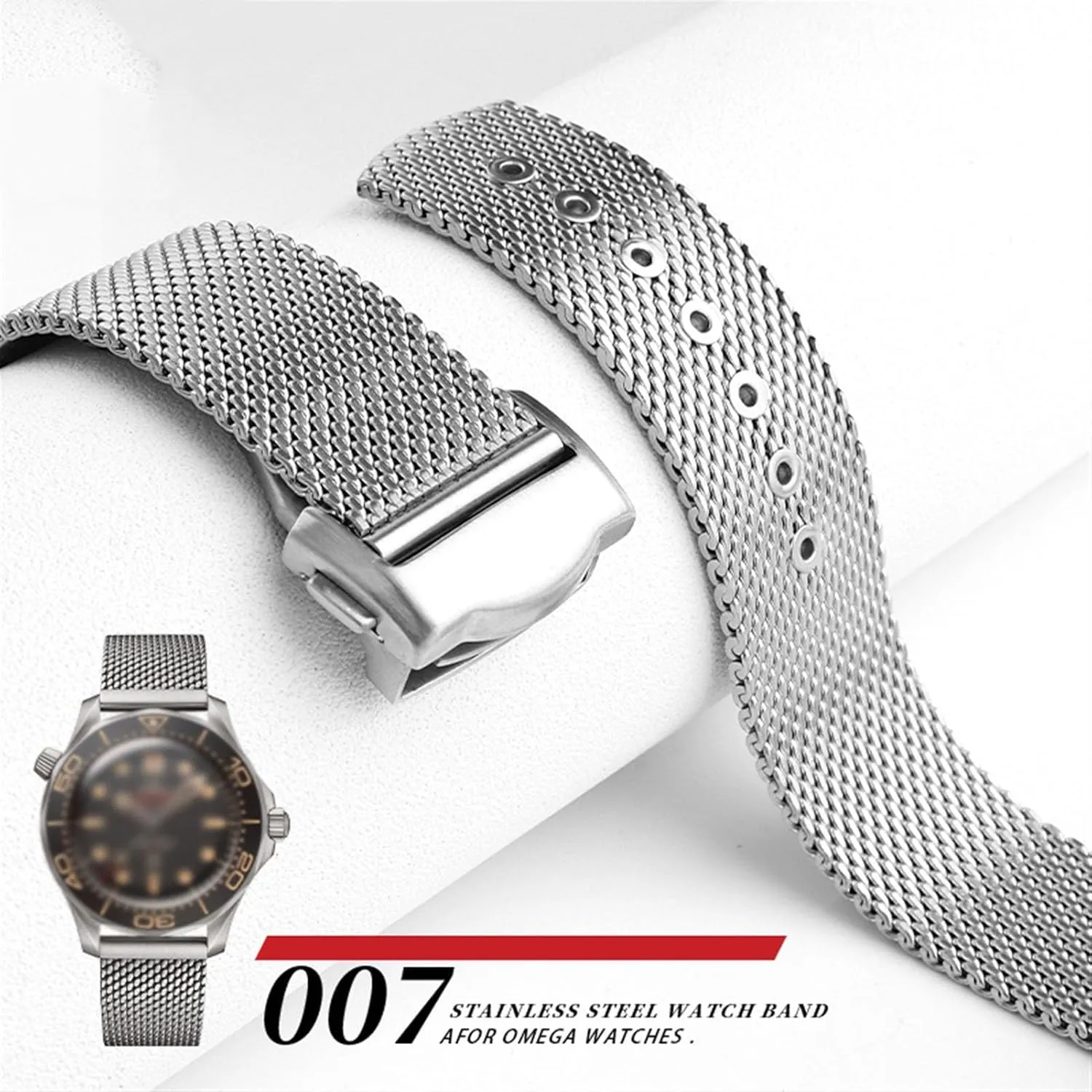 20mm Milan 316L Stainless Steel Watchband for omega 007 James Bond seamaster 300 Watch Strap Metal Bracelets