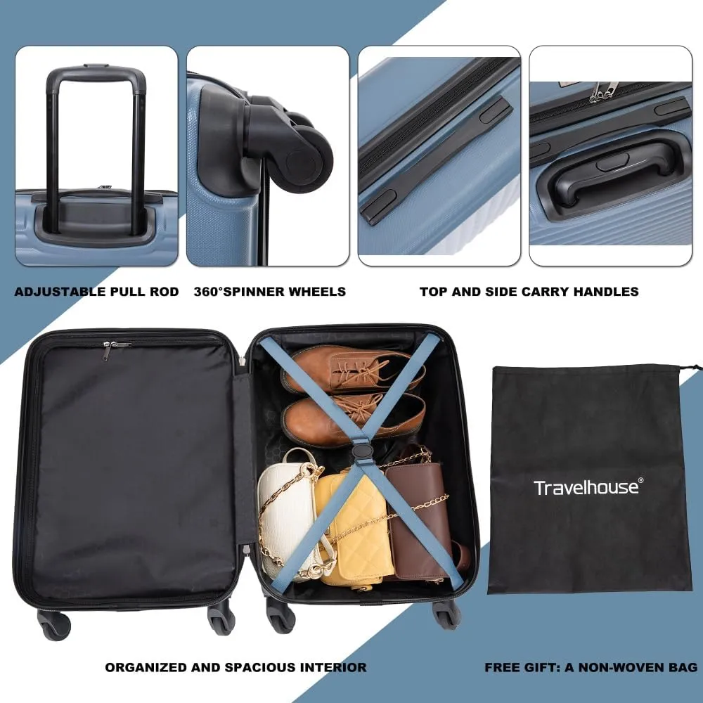 20" Carry On Luggage - Lightweight Hardshell Suitcase with 360° Spinner Wheels - Airline Approved Cabin Bag (Blue   ABS)