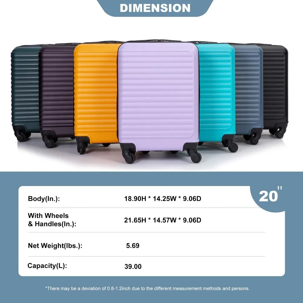 20" Carry On Luggage - Lightweight Hardshell Suitcase with 360° Spinner Wheels - Airline Approved Cabin Bag (Blue   ABS)