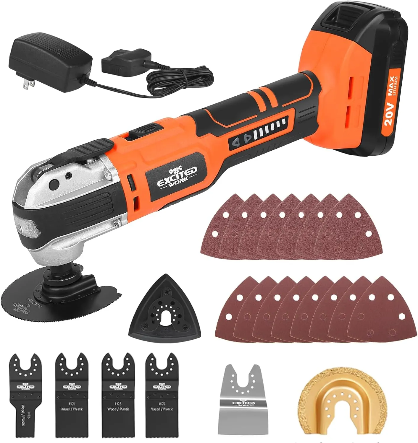 20V Cordless Oscillating Tool Kits, LAZYLAND Brushless Oscillating Multitool with 6-variable speed, Battery and accessories for Cutting, Grinding, Scraping, Sanding