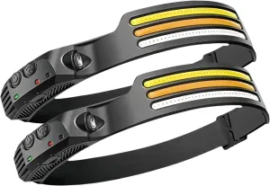 230° Ultra-Light Motion-Sensing Headlamp, LED Flashlight Infrared Headlights, 230 Wide Beam Head Lamp with Motion Sensor, Rechargeable Strip Headlamp for Hiking, Climbing (2pcs)