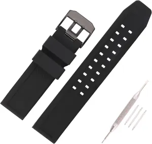 23mm Rubber Watch Band Replacement Fits Luminox 3050 3060 3950 3080 3180 4200 6400 8820 8800 Watch Strap Metal Watch Wirstband Bracelet for Men and Women with Black Double Prong Clasp