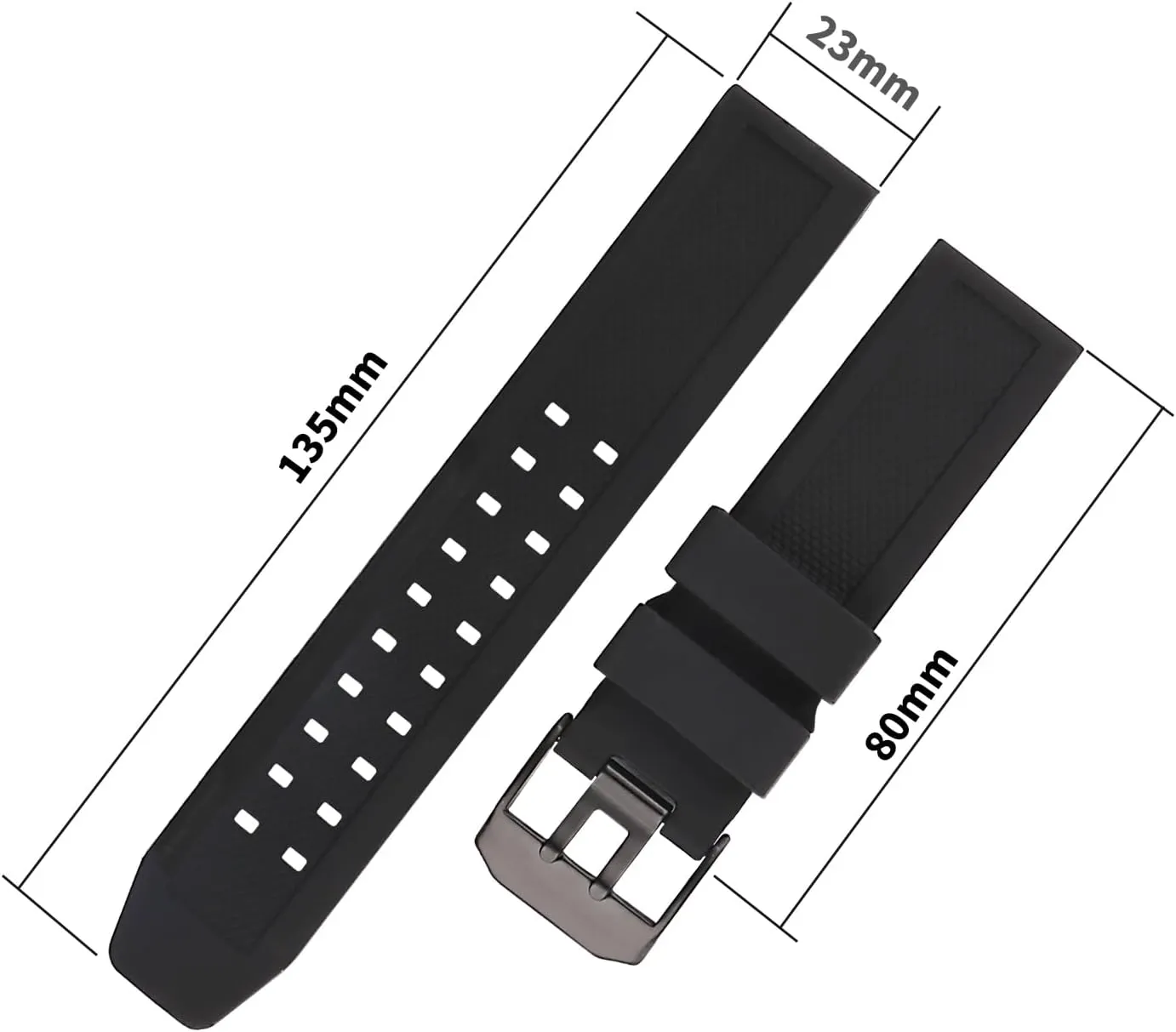 23mm Rubber Watch Band Replacement Fits Luminox 3050 3060 3950 3080 3180 4200 6400 8820 8800 Watch Strap Metal Watch Wirstband Bracelet for Men and Women with Black Double Prong Clasp