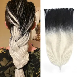 24 inch 30 pcs Dreadlock Extensions Single Ended, Black to White Thin 0.6cm Dreads Extensions, Synthetic Dreadlock Extensions Reggae Hippie Crochet Dreads for Women