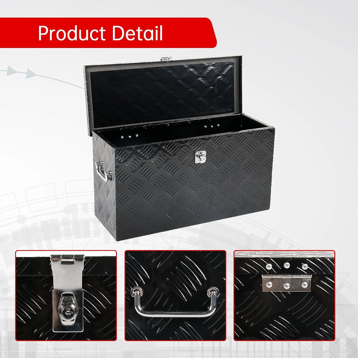 24'' Inch Stripes Plated ATV UTV Aluminum Tool Box Truck Bed Toolbox Waterproof Square Storage Organizer with Lock and Keys Black(‎24" L x 9.5" W x 12.5" H)