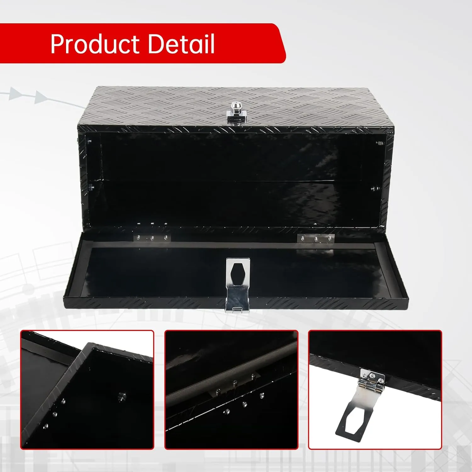 24'' Inch Stripes Plated ATV UTV Aluminum Tool Box Truck Bed Toolbox Waterproof Square Storage Organizer with Lock and Keys Black(‎24" L x 9.5" W x 12.5" H)