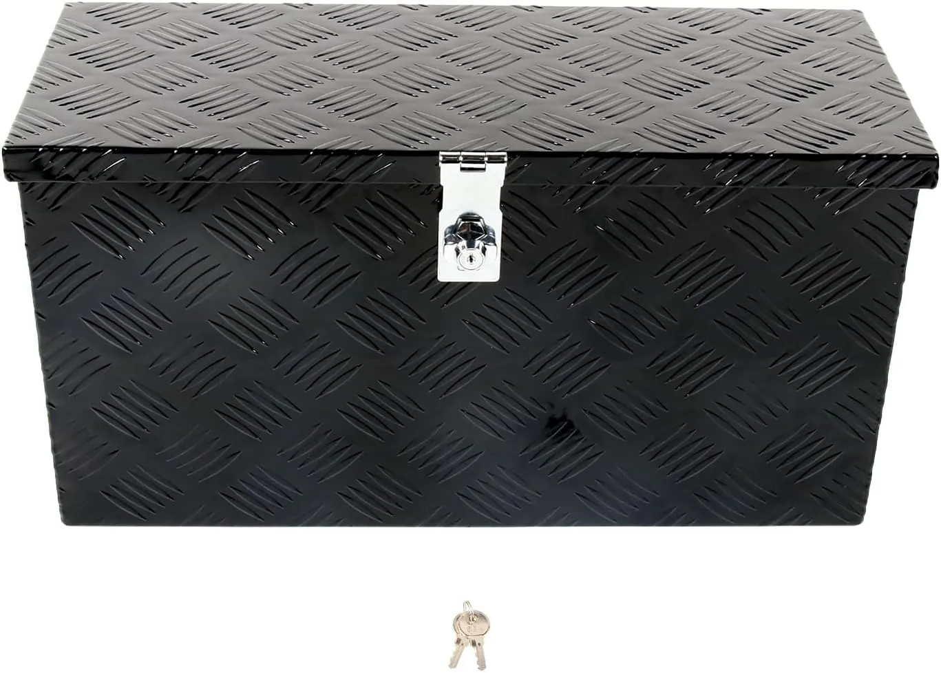 24'' Inch Stripes Plated ATV UTV Aluminum Tool Box Truck Bed Toolbox Waterproof Square Storage Organizer with Lock and Keys Black(‎24" L x 9.5" W x 12.5" H)