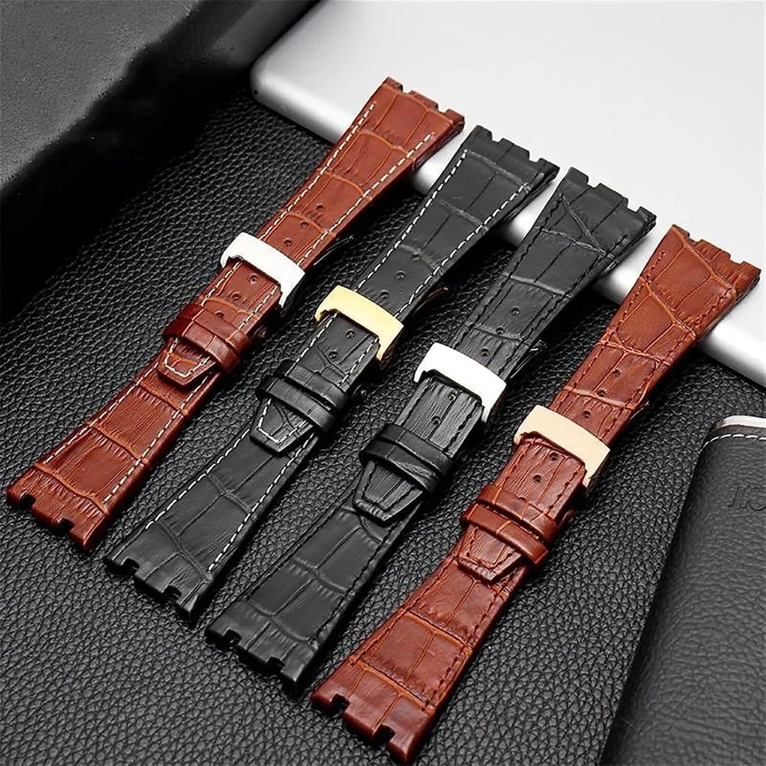 26mm Genuine Leather Handmade Watch Band For AP 15400 Wrist Straps With Steel Deployment Buckle