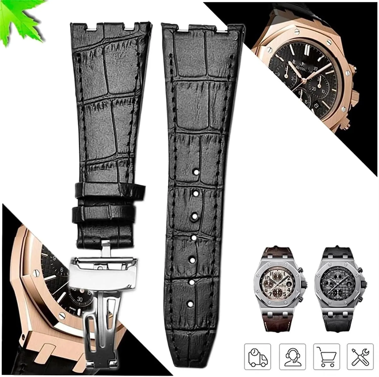 26mm Genuine Leather Handmade Watch Band For AP 15400 Wrist Straps With Steel Deployment Buckle