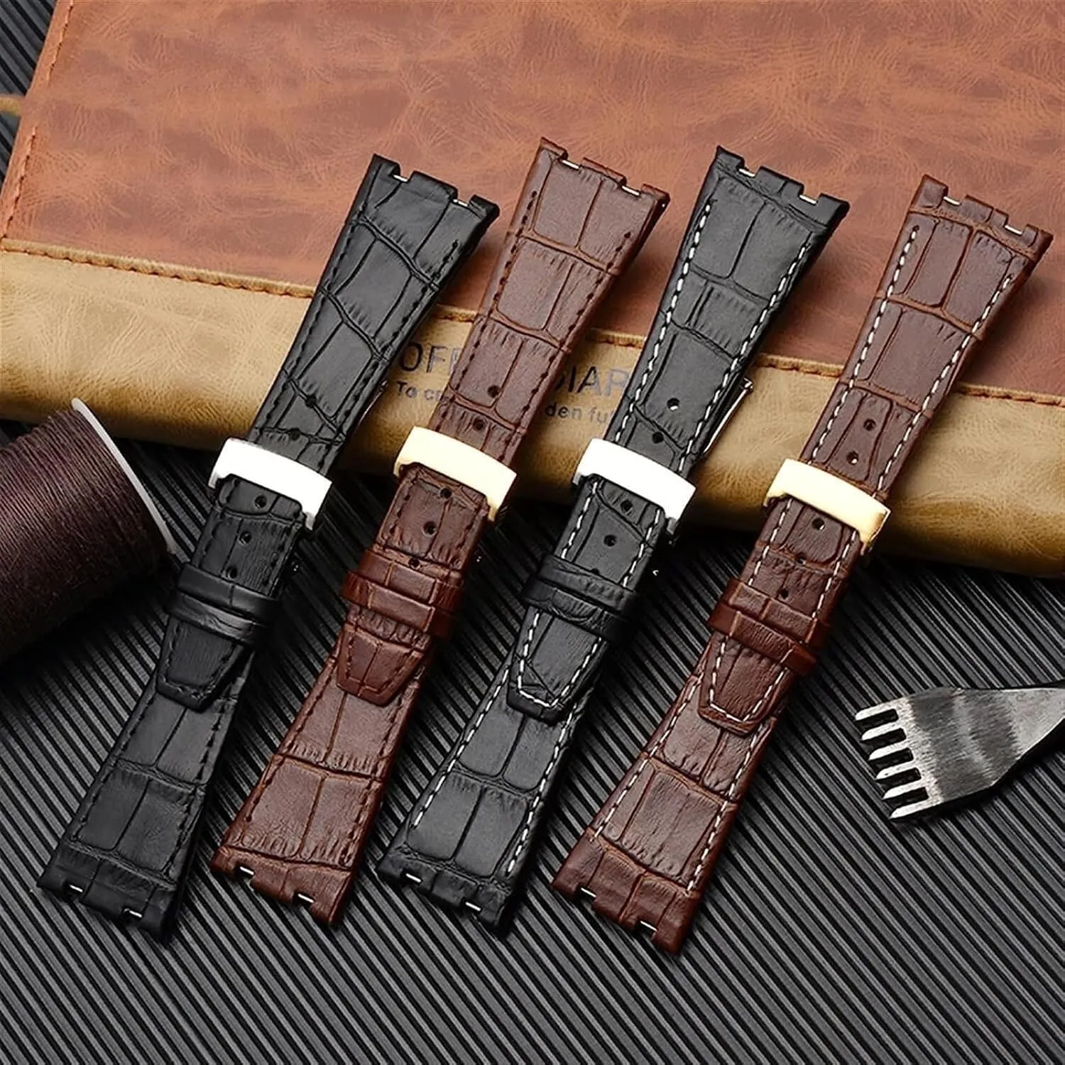 26mm Genuine Leather Handmade Watch Band For AP 15400 Wrist Straps With Steel Deployment Buckle