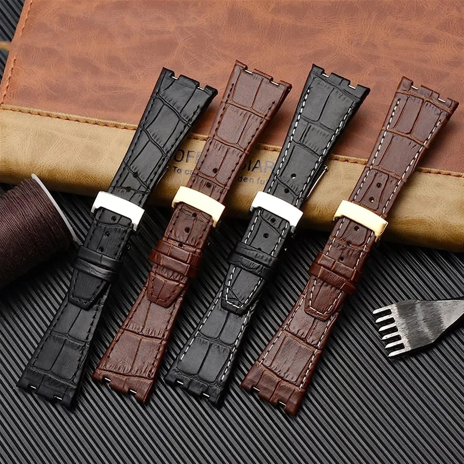 26mm Genuine Leather Handmade Watch Band For AP 15400 Wrist Straps With Steel Deployment Buckle