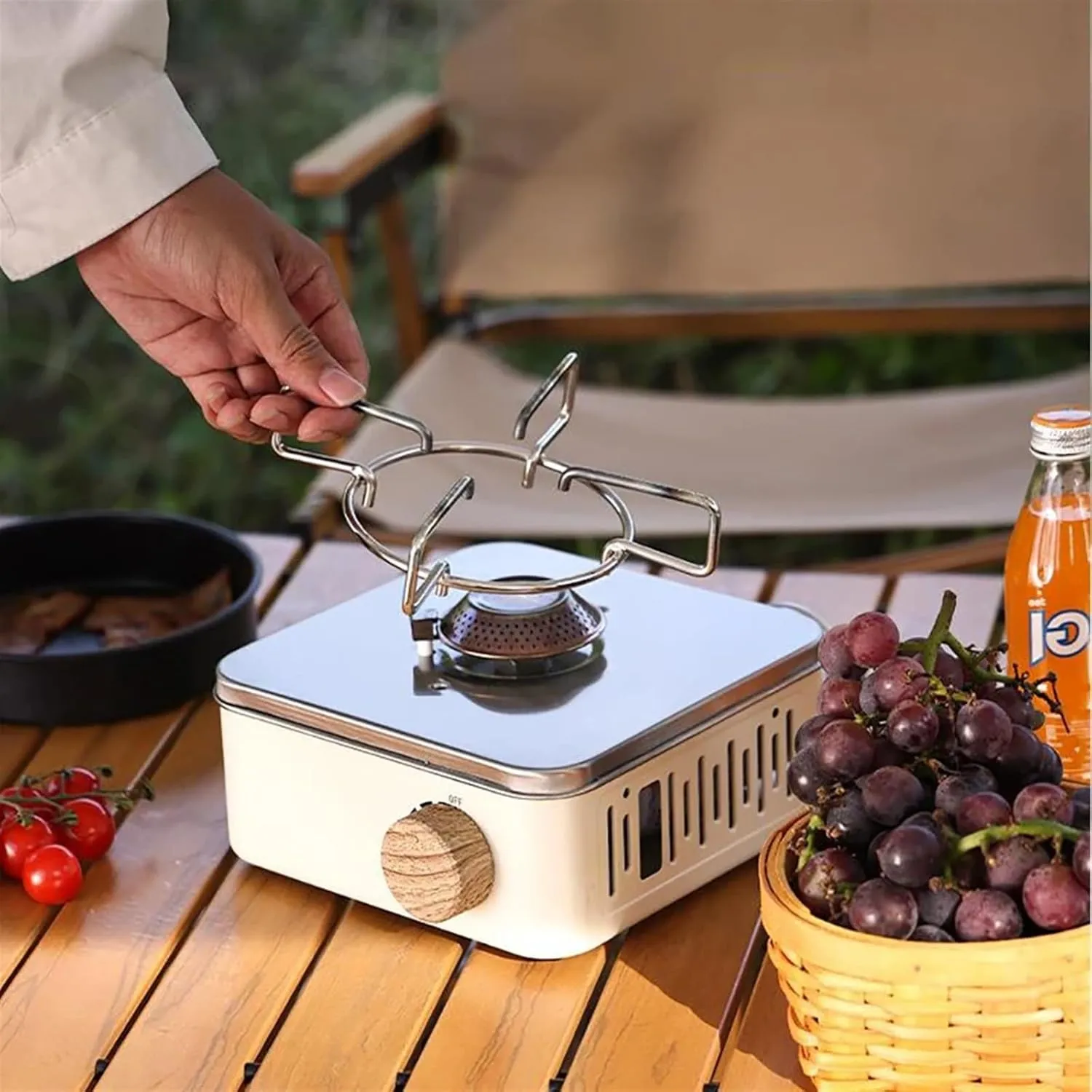 2800W Camping Gas Stove Outdoor Camping Cooking Set Portable Cassette Stove Picnic Gas Burner Camp Stove Cooking Utensils (Color : White)
