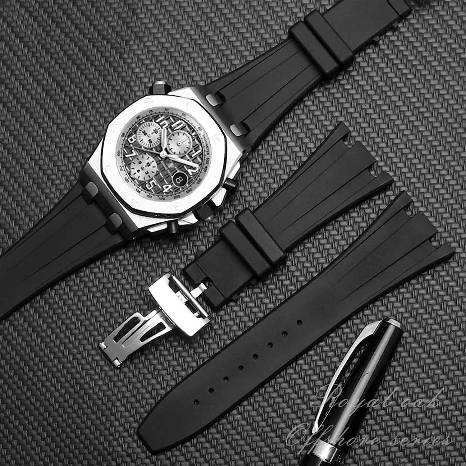28mm Waterproof Rubber Watchband For AP Wrist Watch Watch Straps With Folding Buckle
