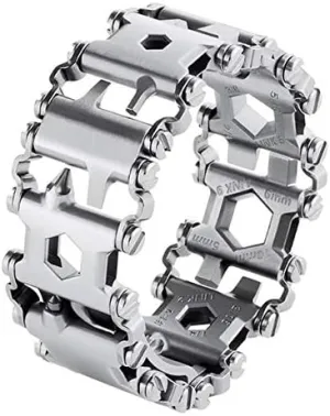 29 in 1 Multi Tool Bracelet Tread Bracelet Multifunction Tool Outdoor Bolt Driver Kits Travel Wearable Bike Multitool (Silver)