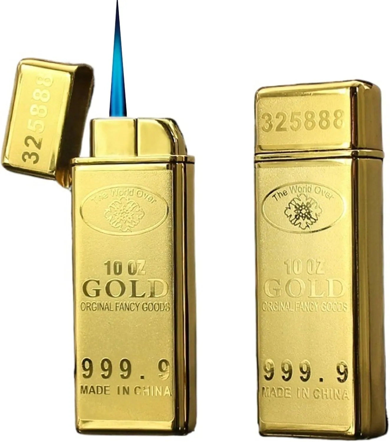 2pcs Butane Lighter，Windproof Jet Blue Flame Lighter，Portable Metal Torch Lighters for Candle, Stove, Kitchen, Gold
