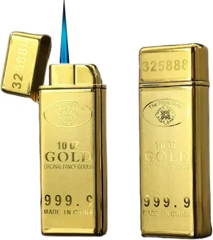 2pcs Butane Lighter，Windproof Jet Blue Flame Lighter，Portable Metal Torch Lighters for Candle, Stove, Kitchen, Gold
