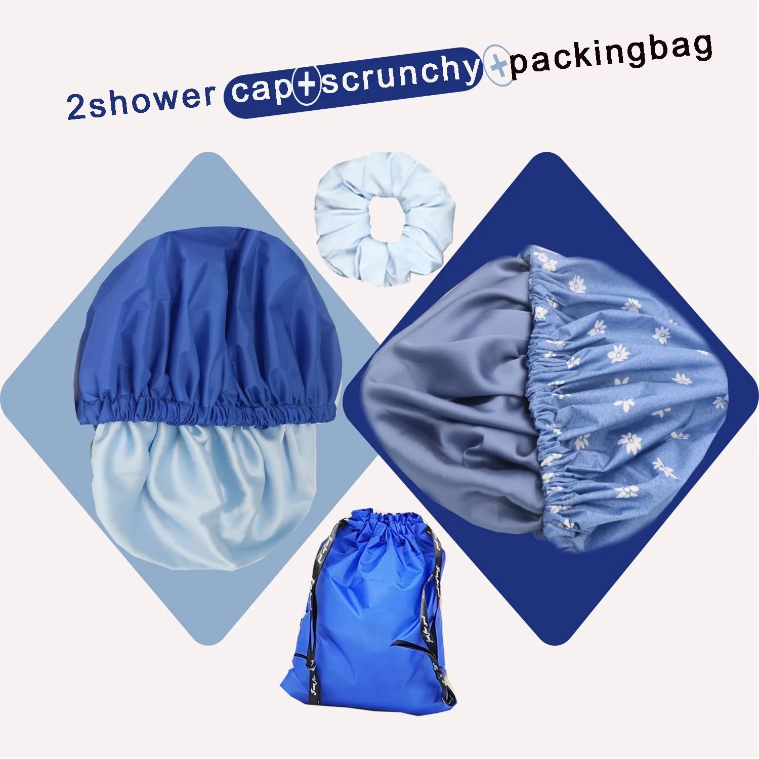 2Pcs Genergy Luxury Satin lined Shower Cap for Women Waterproof Adjustable Baths Bonnet Reusable Extra Large Double Layers and Reversible Elastic Bath Hair Shower Caps